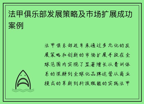 法甲俱乐部发展策略及市场扩展成功案例