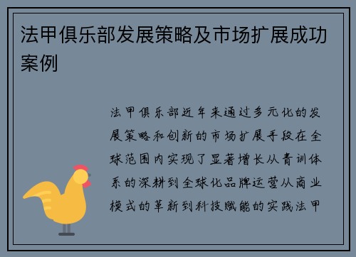法甲俱乐部发展策略及市场扩展成功案例