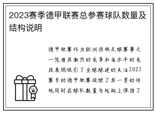 2023赛季德甲联赛总参赛球队数量及结构说明